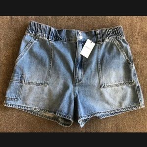 Brand New XL X Large Light Denim Shorts Cargo Style Elastic Waist Snaps